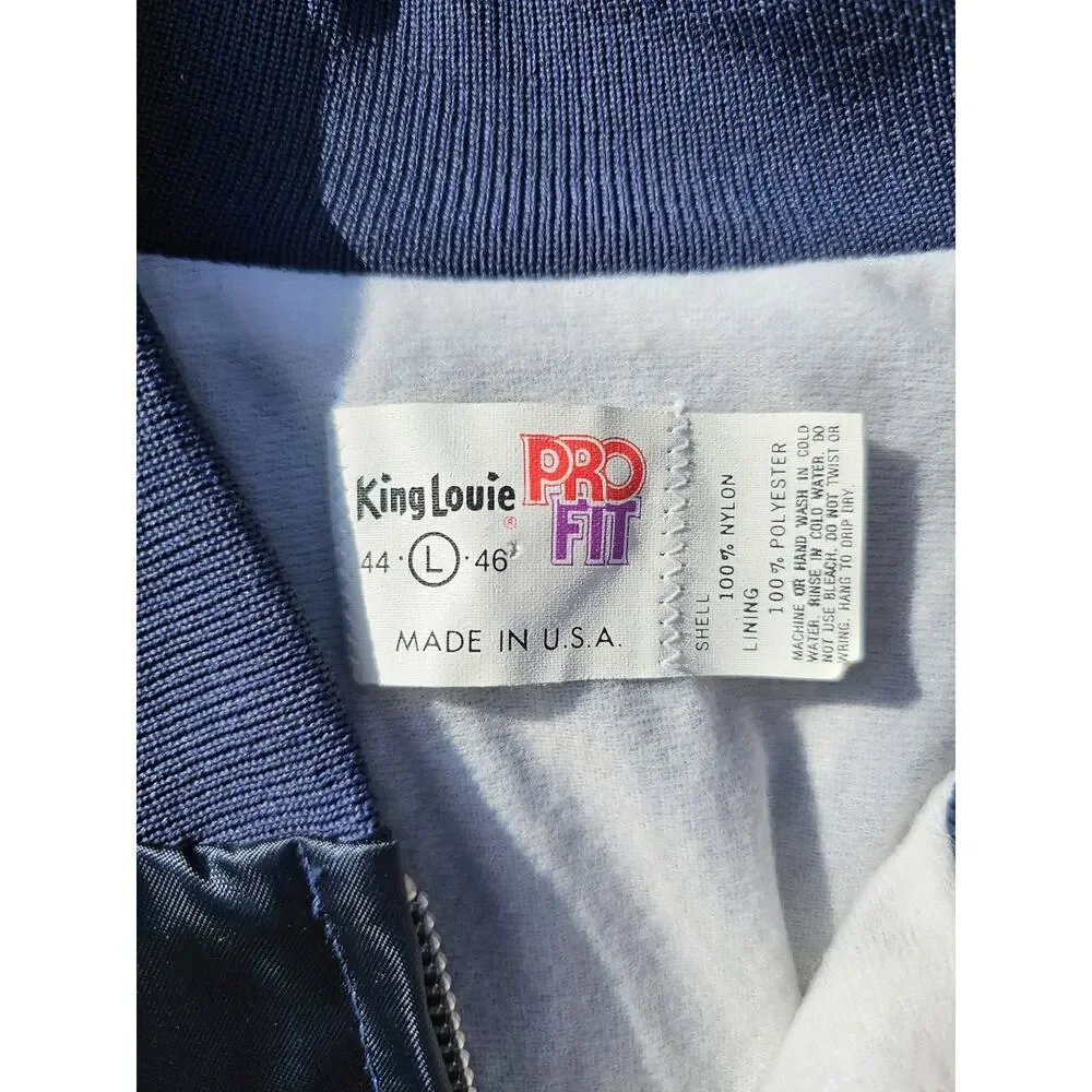 Vintage King Louie Jacket PRO FIT IBEW Satin Zip Navy Blue USA Large 100 Years - Picture 3 of 6